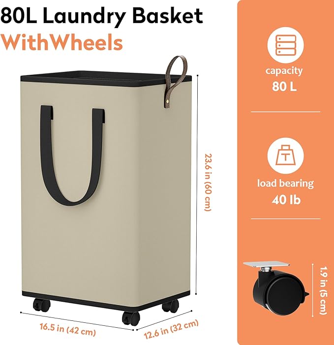 Laundry Basket with Wheels, Collapsible Laundry Baskets, Laundry Hamper with