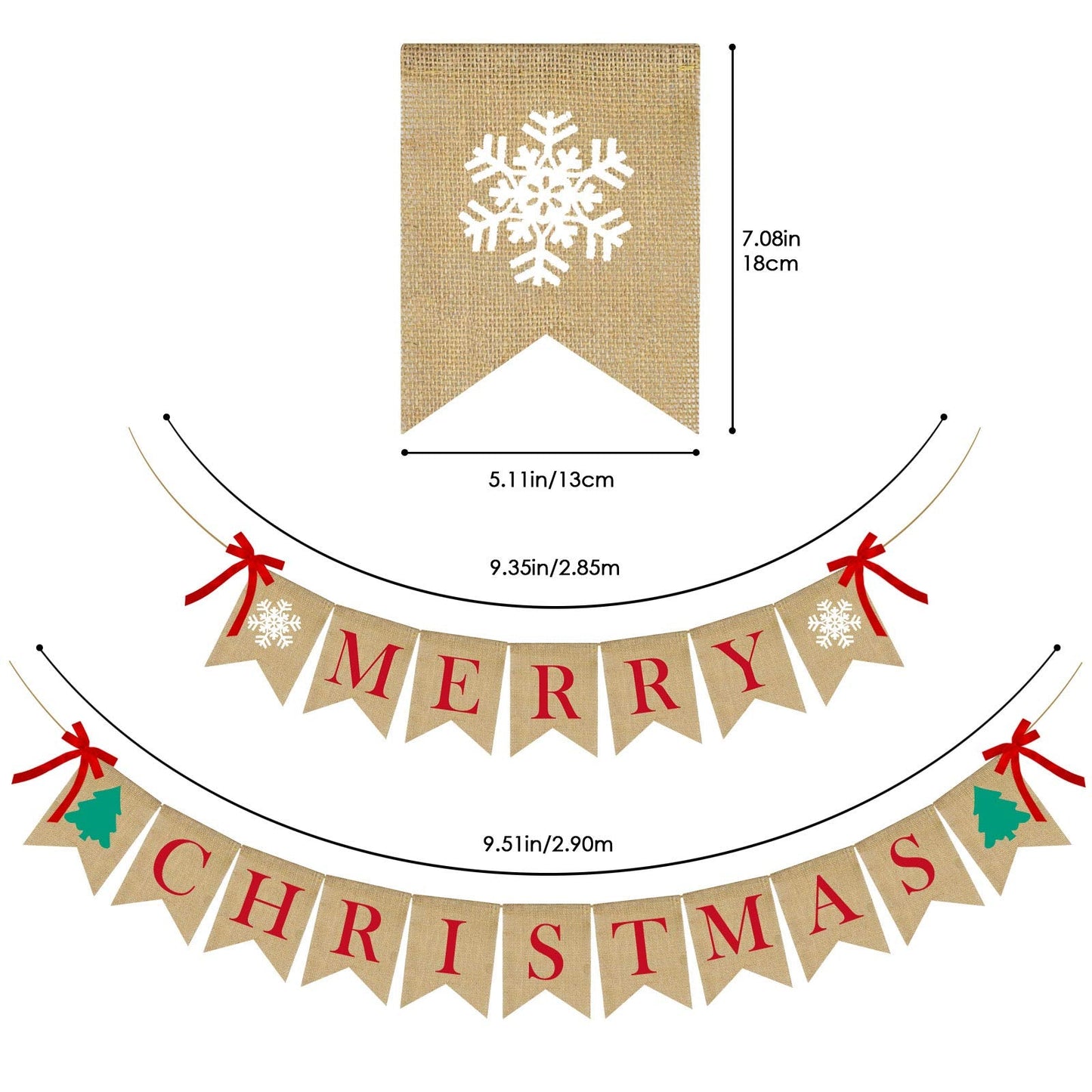 PACETAP Merry Christmas Burlap Banner with 4 Red Bows, Home Indoor Christmas Decorations for Fireplace, Chimney, Wall, Tree