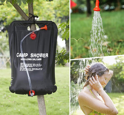 DkOvn 1/2/4 Pack Solar Shower Bag, 5 Gallons/20L Camping Shower Bag, Portable Shower Bag with Removable Hose and On-Off Switchable Shower Head for Camping Beach Swimming Outdoor Traveling(2 Pack)
