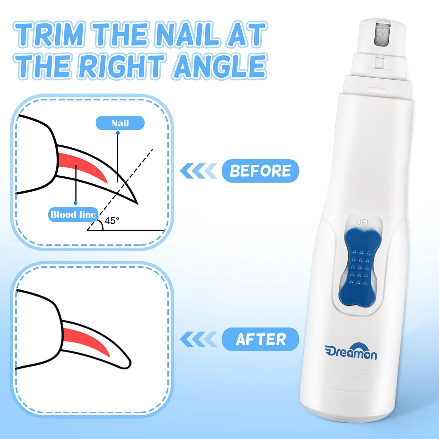 Dreamon Dog Electric Nail File Grinders, Pet Nail Trimmer Low Noise, Long Working Time, for Small Medium Large Breed Dog and Cat