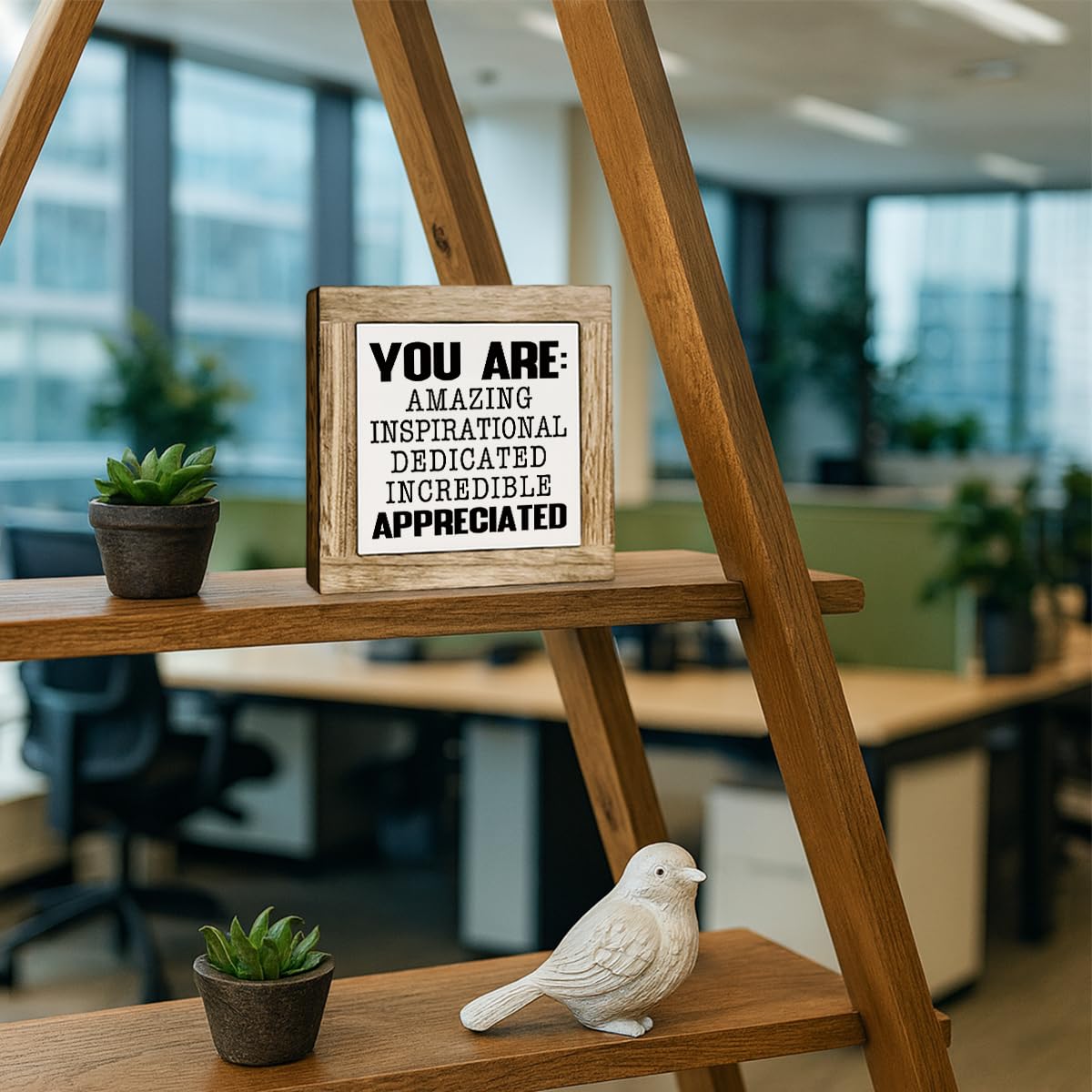 Inspirational Office Wooden Desk Signs, You are Amazing Tabletop Decorative Sign, Country Style Office Desktop Decoration, Affirmation Gifts 5.9x5.9 Inches