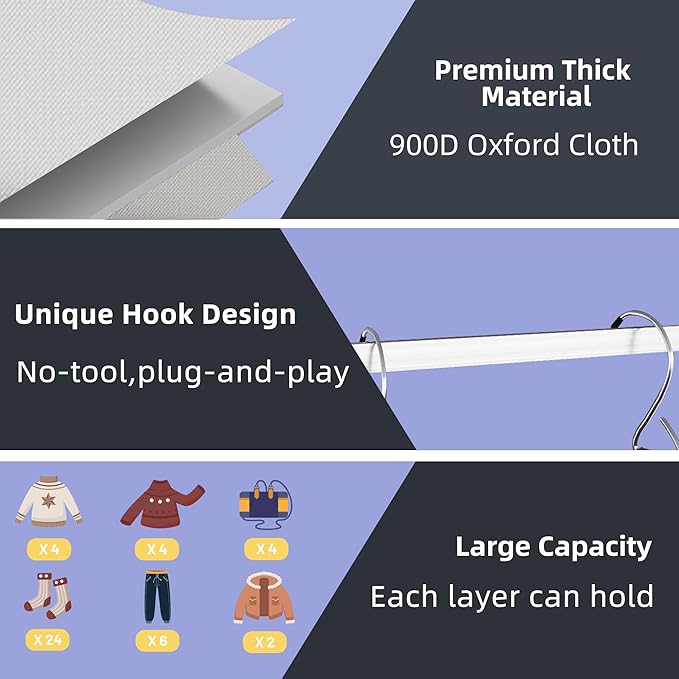 Twira 6-Shelf Hanging Closet Organizer, 2 Separable 3-Shelf Hanging Shelves