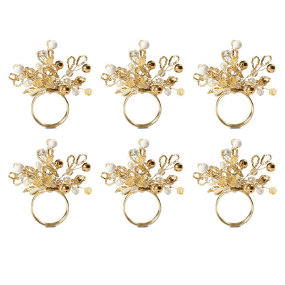 DII Christmas Thanksgiving Holiday Tabletop Décor Collection Decorative Napkin Ring Holder Set, 4" Diameter, Gold Beaded Cluster, 6 Piece