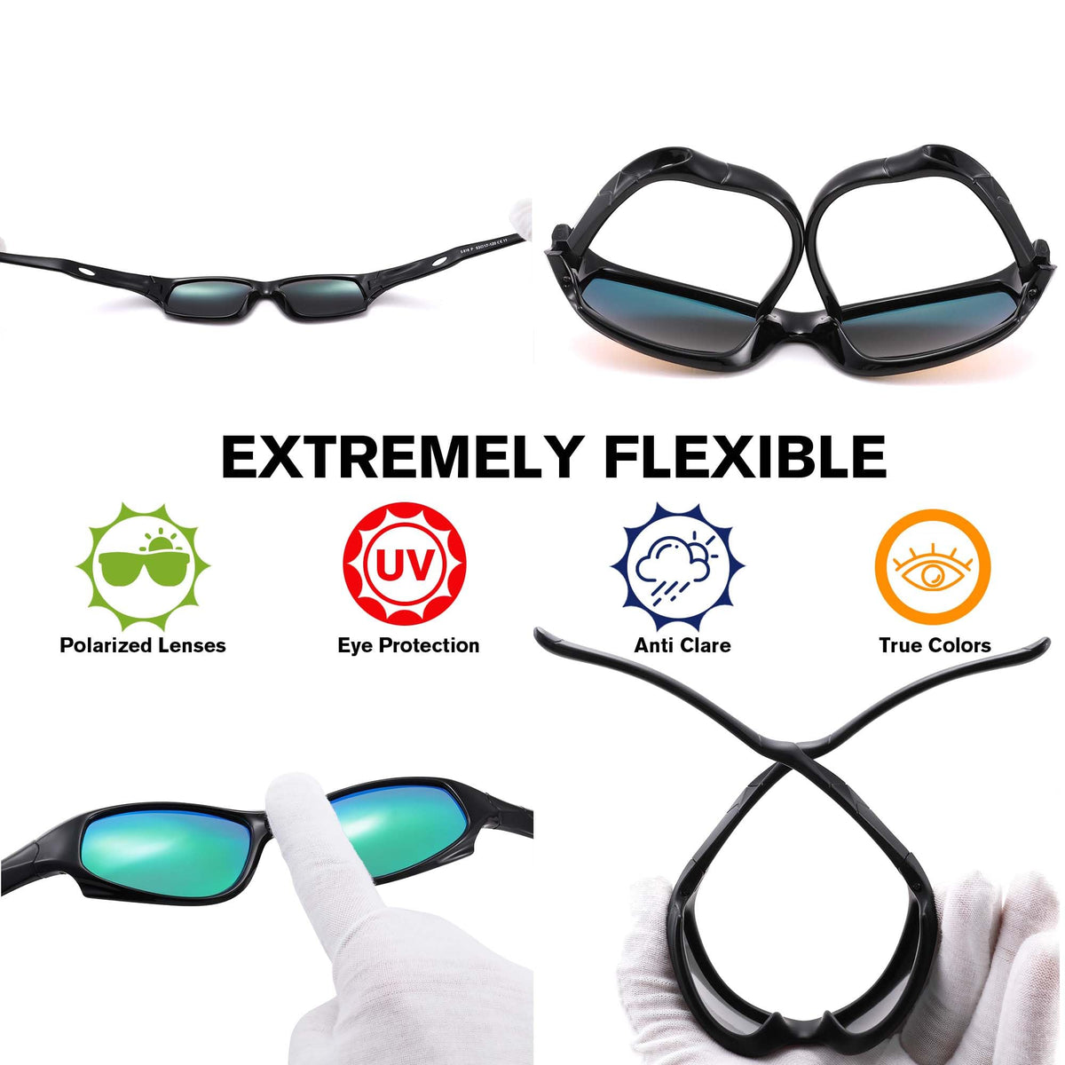 Pro Acme 3 Pack Kids Polarized Sunglasses for Boys Girls，Flexible TR90 Unbreakable Sports Baseball Sunglasses for Children Age 3-12, Medium