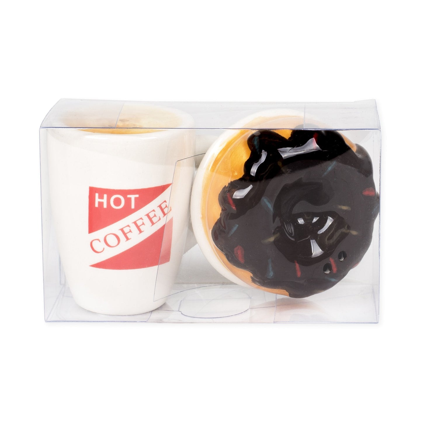 Hot Coffee and Donut Ceramic Salt and Pepper Shakers