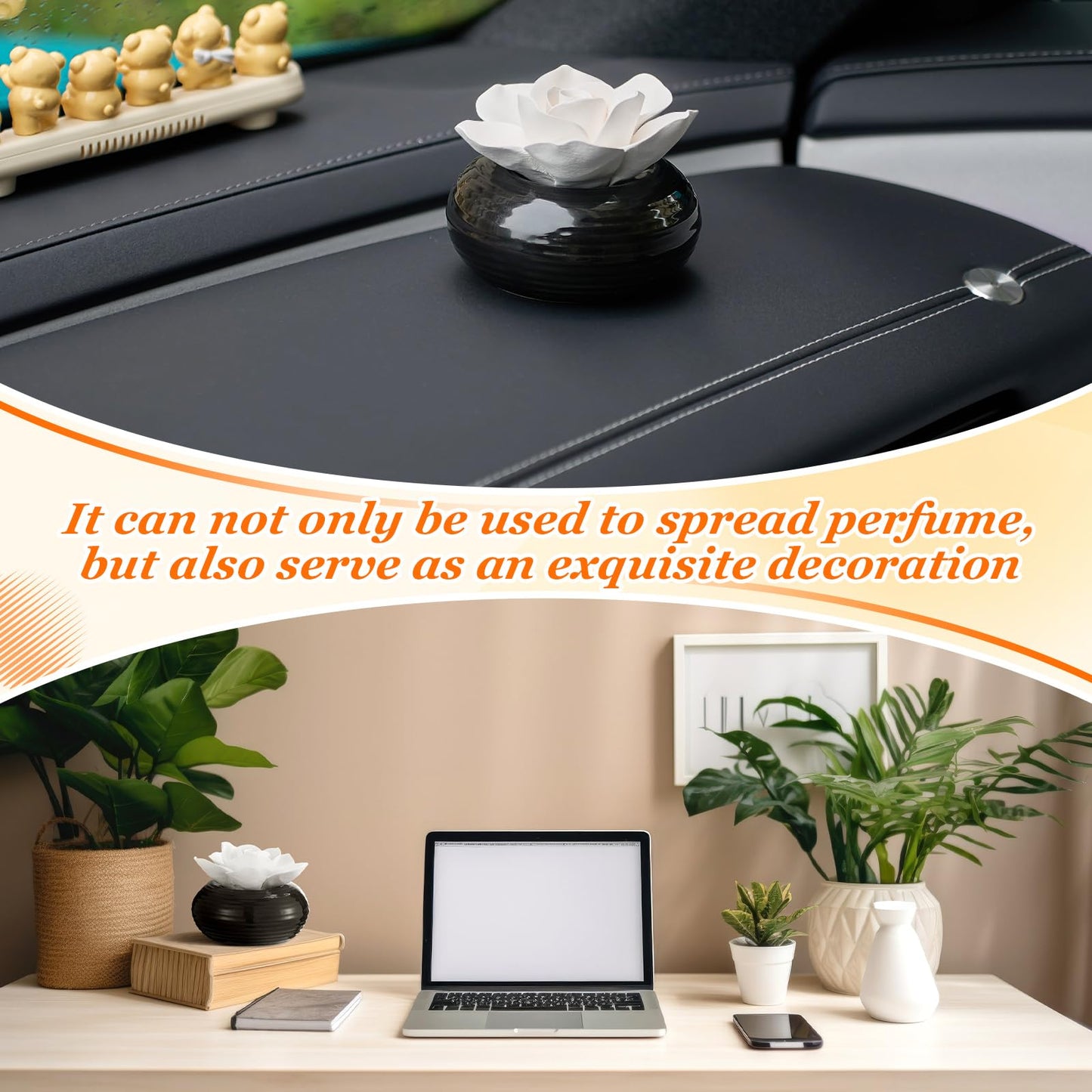 Honeydak 1 Pcs Reedless Ceramic Diffuser Set, Porcelain White Flower Aromatherapy Essential Oil Diffuser for Home Office Bathroom Tabletop Decor, Non-Electric, Valentines Day Gift (Camellia)