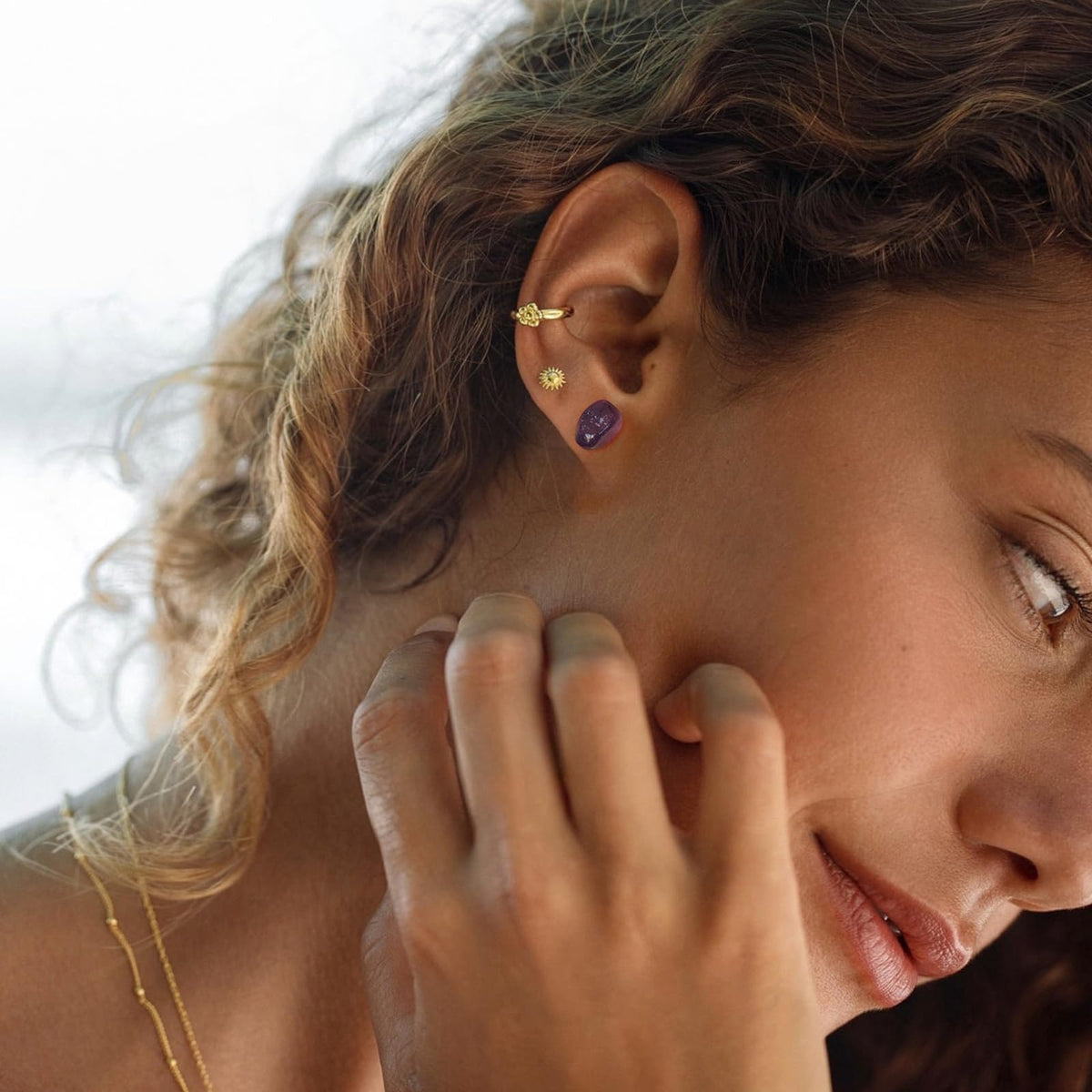 Amethyst Earrings, Irregular Gemstone Purple Amethyst Stud Earrings Stainless Steel, Reiki Healing Crystal Birthstone Earrings for Women(Amethyst)