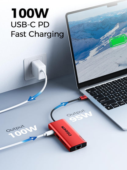 QGeeM USB C Hub Ethernet,9 in 1 USB Type C Hub HDMI Multi-Port Converter Adapter,100W Pd, USB 3.0,SD/TF Card Reader,Compatible for MacBook Pro Air Ipad HP Dell Lenovo Chromebook etc.