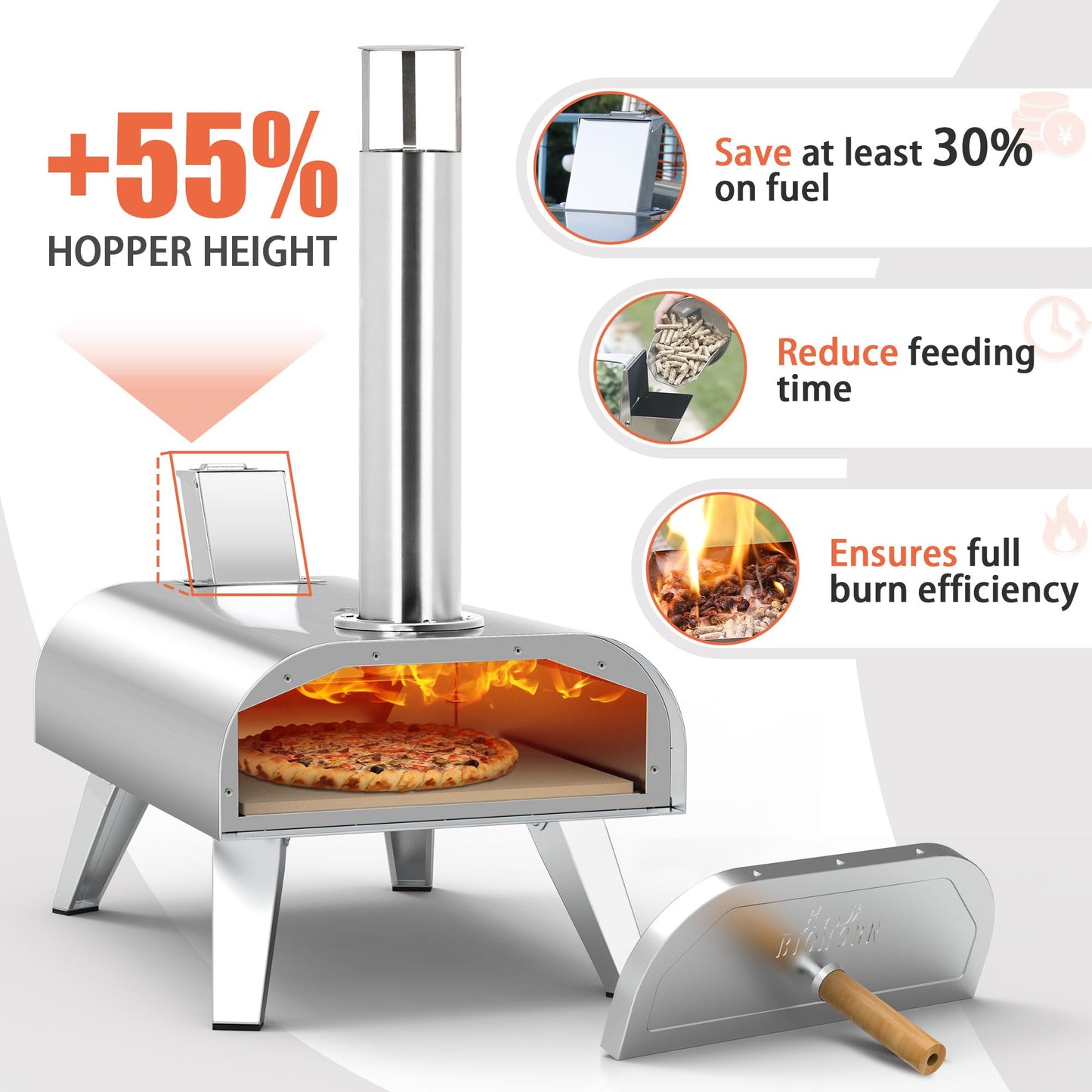 BIG HORN OUTDOORS Pizza Ovens Wood Pellet Pizza Oven Wood Fired Pizza Maker Portable Stainless Steel Pizza Grill