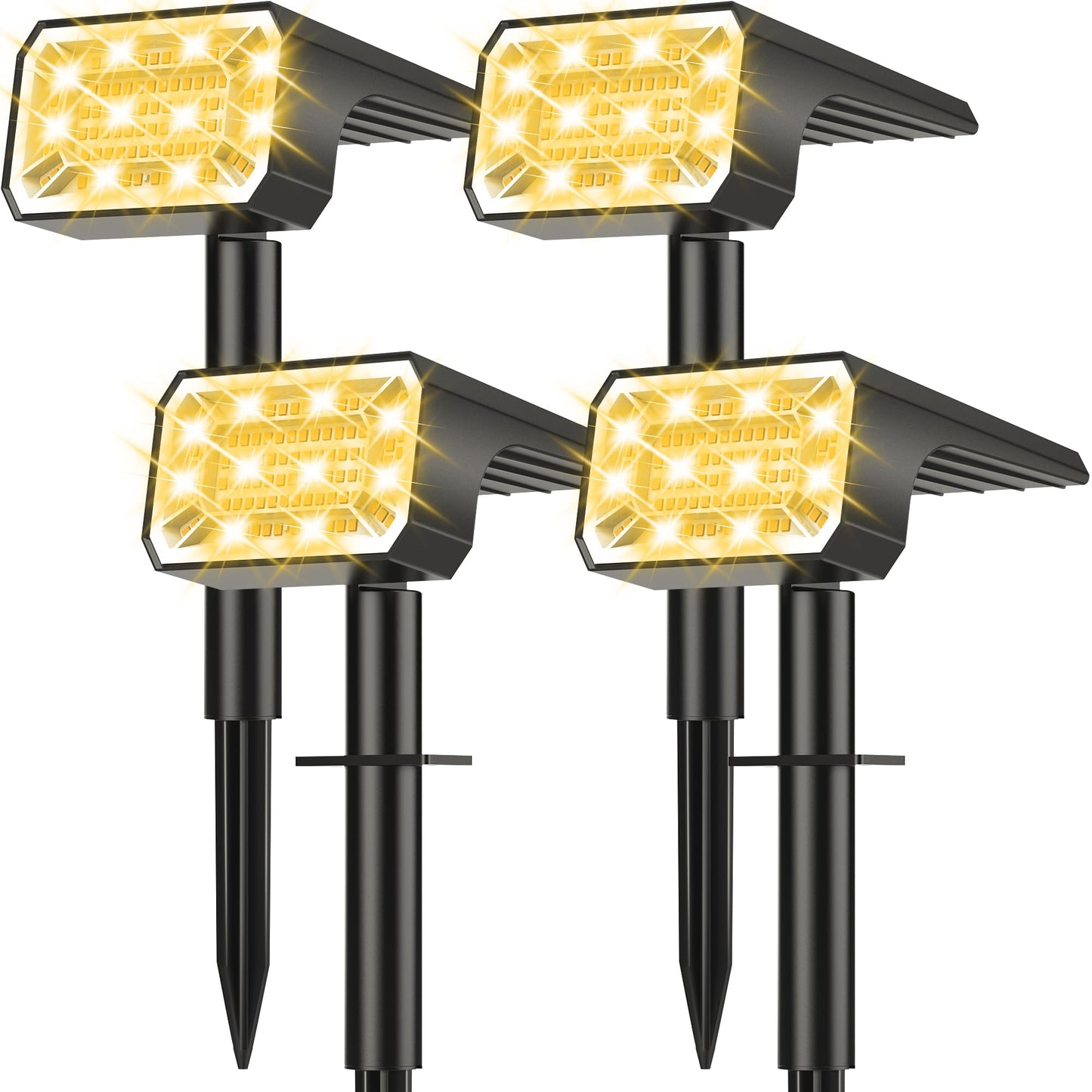 NACINIC Solar Spot Lights Outdoor, 4 Pack Solar Landscape Lights with 100 LEDs Each, 4 Lighting Modes, IP65 Waterproof, 2-in-1 Adjustable Solar Spotlights for Yard Garden Pathway Driveway(Warm White)