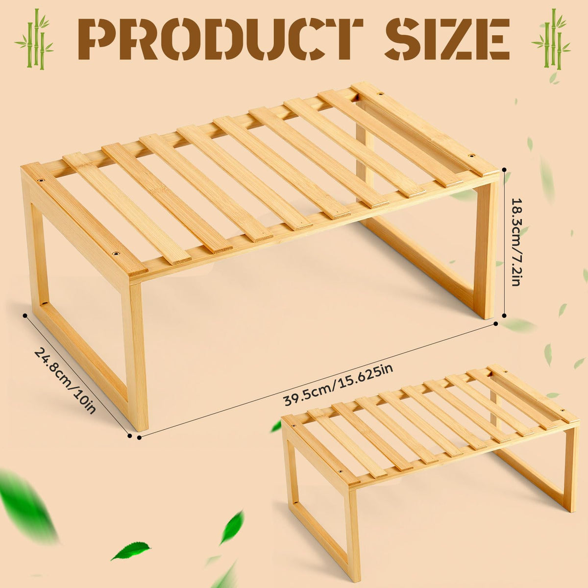 BrightRow 2 Pcs Kitchen Cabinet Organizer Bamboo Bookshelf Bamboo Kitchen Shelves, Cabinet Shelf Organizer, Storage Shelves for Pantry Bathroom Dining Room Study Laundry