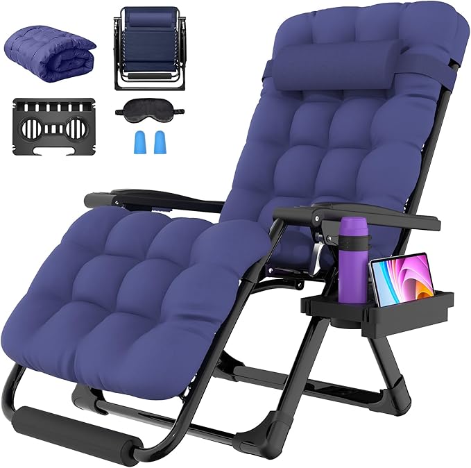 Suteck Oversized Zero Gravity Chair, 29In XL Outdoor Recliner Chair w/Removable Cushion&Headrest, Camping Lounge Chair w/Upgraded Lock&Footrest, Reclining Patio Chairs for Indoor Outdoor,500LBS