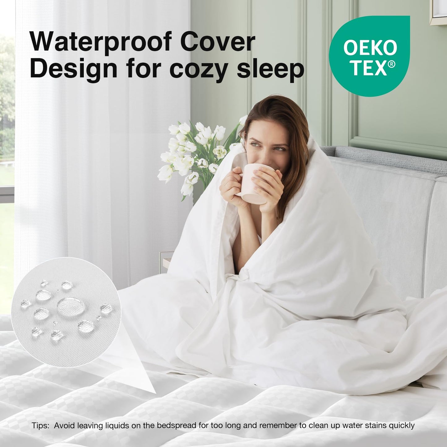 Novilla Queen Mattress Topper, Extra Thick Pillow Top - Overfilled Hotel Luxury Mattress Pad Cover for Back Pain Relief, Breathable Fluffy Down Alternative Fill, 8-21” Deep Pocket, Green-White