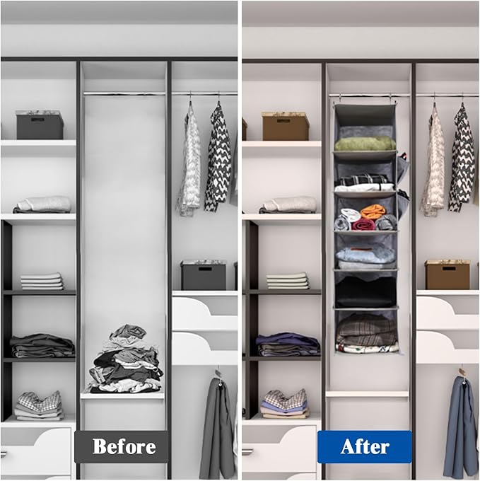 6-Shelf Hanging Closet Organizer and Storage, Collapsible Hanging Shelves