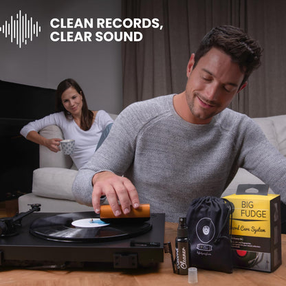 Big Fudge Vinyl Record Cleaning Kit - 4-in-1 Vinyl Record Cleaner Kit for Records Includes Ultra-Soft Velvet Brush Cleaning Liquid Stylus Brush and Storage Pouch - Pro Records Care