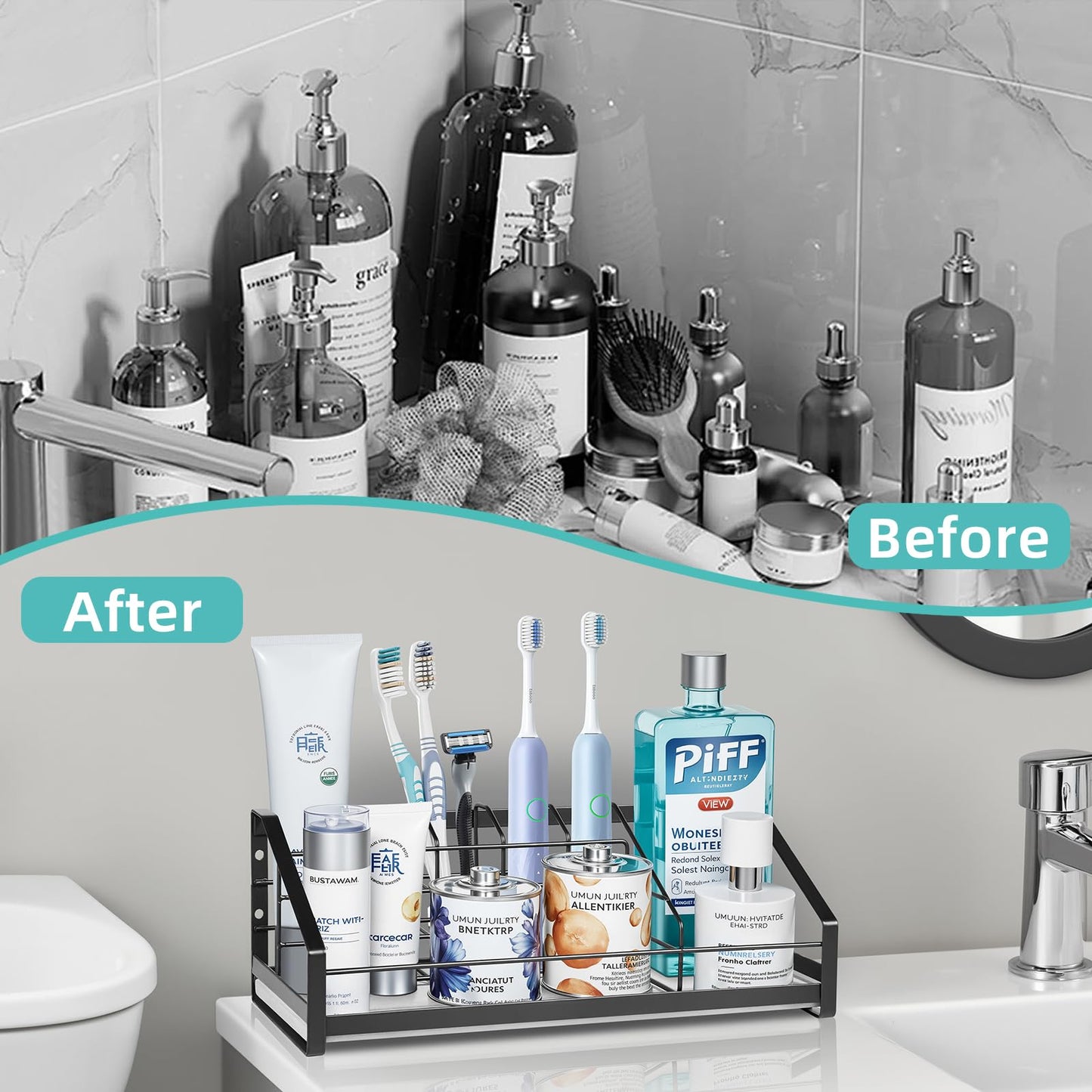 Toothbrush Holder with Instant Drying Diatomite Base – Bathroom Countertop Organizer for Electric Toothbrush, Toothpaste, Sink Accessories – Waterproof Steel Toothbrush Stand for Bathroom Vanity