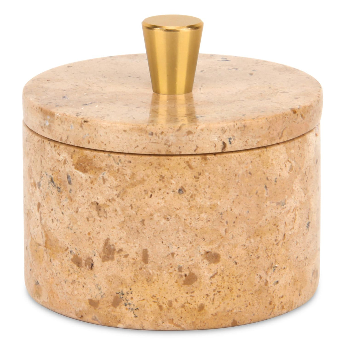 Stonemanus Marble Salt Cellar with Lid, 4 inch Natural Stone Salt Pepper Box, Alloy Lid for Kitchen Countertop Storage (Mud yellow, 4 * 3.5)
