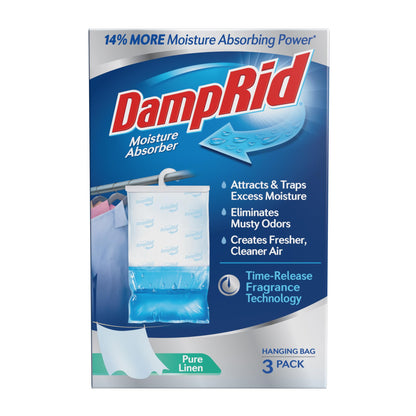 DampRid Pure Linen Hanging Moisture Absorber, 16 oz., 3 Pack - Eliminates Musty Odors for Fresher, Cleaner Air, Ideal Moisture Absorbers for Closet, 14% More Moisture Absorbing Power*