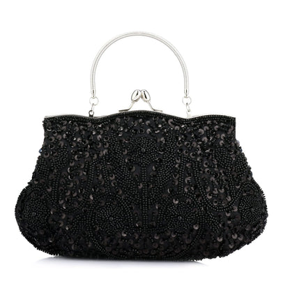 Collection Antique Floral Seed Bead Sequin Soft Clutch Evening Bag Designer Purse Large Clutch Handbag (Black)(Size: One Size)