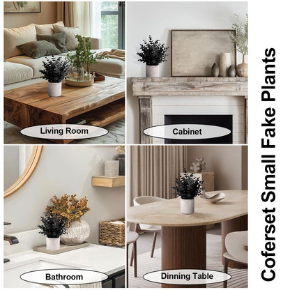 Coferset 2 Pack Black Fake Eucalyptus Small Fake Plants Potted Artificial Plants for Halloween Shelf Desk Home Farmhouse Room Coffee Table Decor Bathroom Decor (Black)