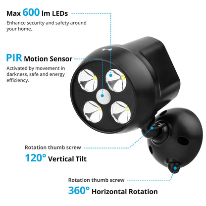 NICREW Battery Powered Outdoor LED Security Light 1 Pack, PIR Motion Sensor Spotlight, Weatherproof Outdoor Wall Light for Gardon Walkways, 600 Lumen