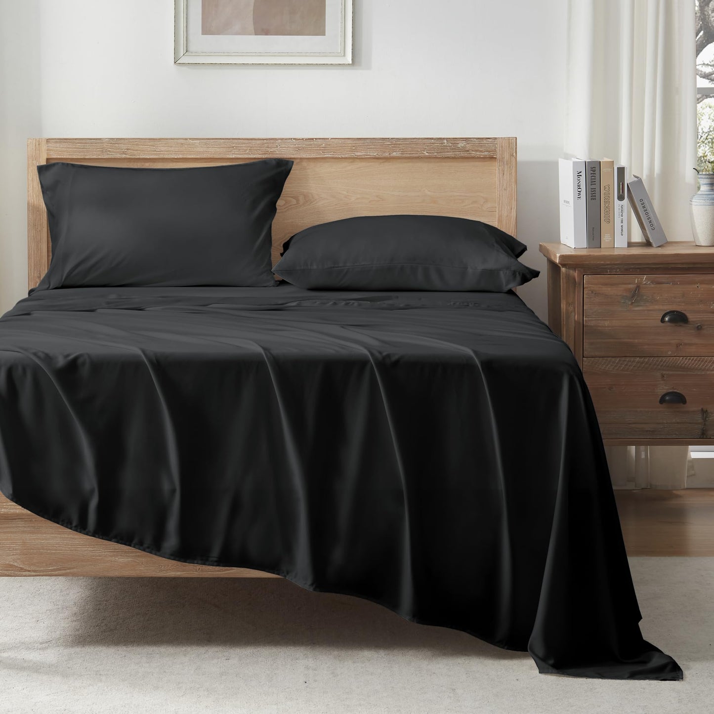 Andency Black King Size Sheets Set, 100% Viscose Derived from Bamboo, Cooling King Sheets, Deep Pocket Up to 16", Silky Soft Bed Sheets, Hotel Luxury Breathable Bedding Sheets & Pillowcases…