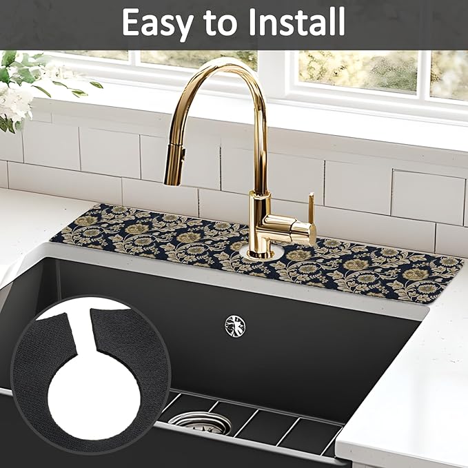 2PCS 24" X 5.5" Kitchen Sink Splash Guard Faucet Mat Floral Flower Super