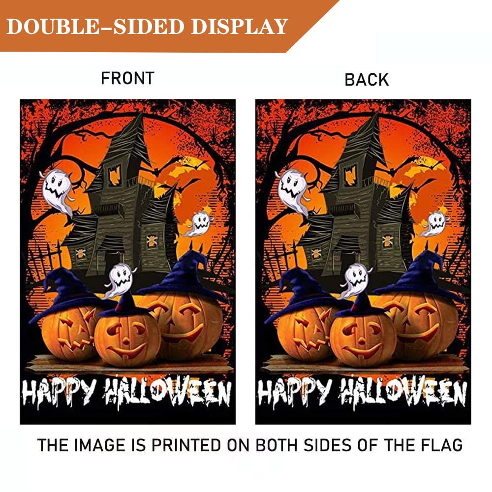 LHSION Happy Halloween House Flag 28 x 40 Inch Pumpkin Ghosts Decorative Double Sided Flag for Farmhouse Yard Holiday Outdoor Decoration
