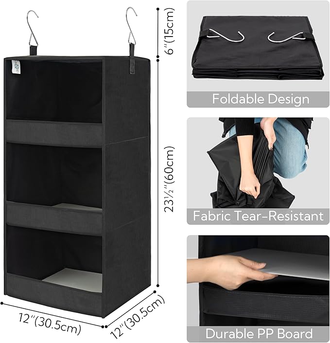 GRANNY SAYS 3-Shelf Hanging Closet Organizer, Collapsible Closet Hanging Shelves