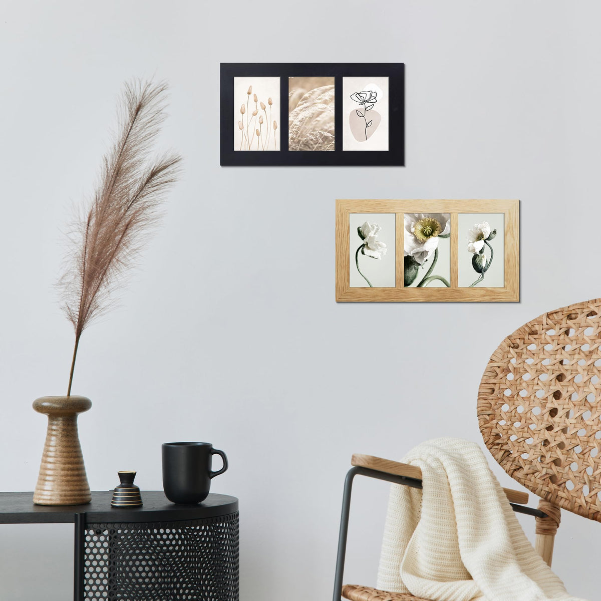 Hongkee 4x6 Oak Wood Picture Frame Collage, Real Glass and Solid Wooden Frames, Display 3 4x6 Picture Frame for Wall Hanging or Tabletop(1Pack, Natural)