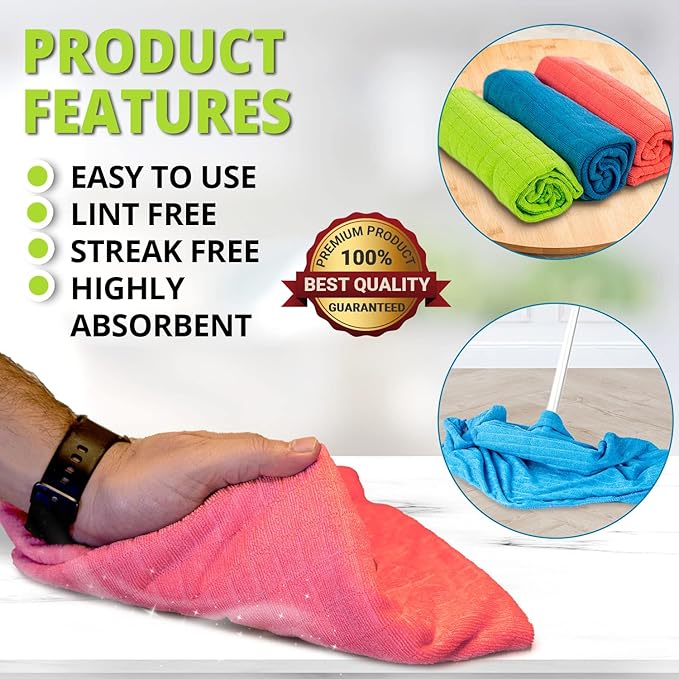 HELOMOR 3 Extra Large Microfiber Cleaning Cloths, Reusable Multi-Purpose