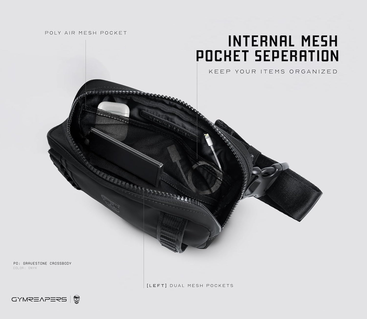 Gymreapers Travel Small Crossbody Bags for Men & Women with Hidden Pocket - Waterproof Crosssbody Fanny Pack for Men with Adjustable Shoulder Sling Belt for Traveling, Running & Hiking (Onyx)