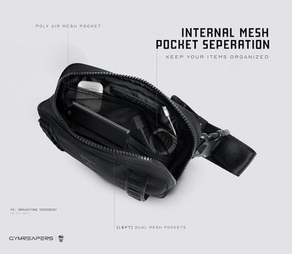 Gymreapers Travel Small Crossbody Bags for Men & Women with Hidden Pocket - Waterproof Crosssbody Fanny Pack for Men with Adjustable Shoulder Sling Belt for Traveling, Running & Hiking (Onyx)