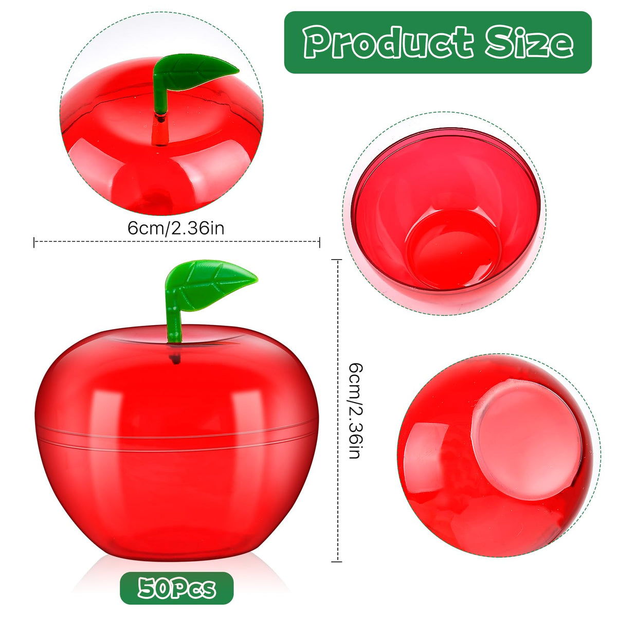 Elesunory 50 Pcs Plastic Apple Container, Mini Red Clear Apples Container, Apples Decorations for Christmas, Party, Halloween, Teacher Gifts, Back to School, Wedding, Valentine, Candy
