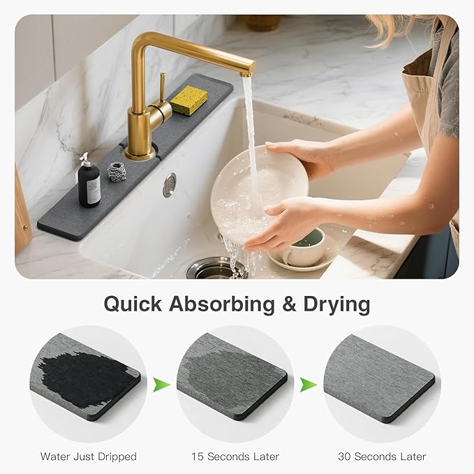 23.6" x 4" Stone Faucet Mat for Kitchen Sink, Quick Drying Diatomite Sink Tray