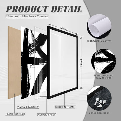 Black and White Wall Art Abstract Modern Painting Minimalist Line Canvas Wall Art Decor Black And White Poster Abstract Artwork Prints for Living Room Bedroom 16x24 Inch Wood Framed Set of 2