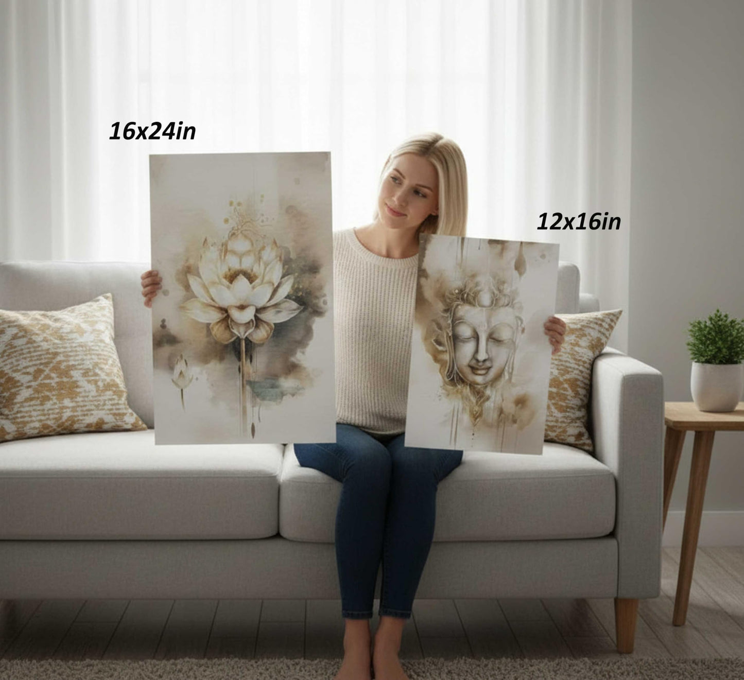 3Pcs Zen Canvas Wall Art Tree of Life Lotus Flower, Buddha Painting Pictures Wall Decor Poster Print Artwork For Living Room Yoga Room Hotel Bedroom Home Decoration Unframed