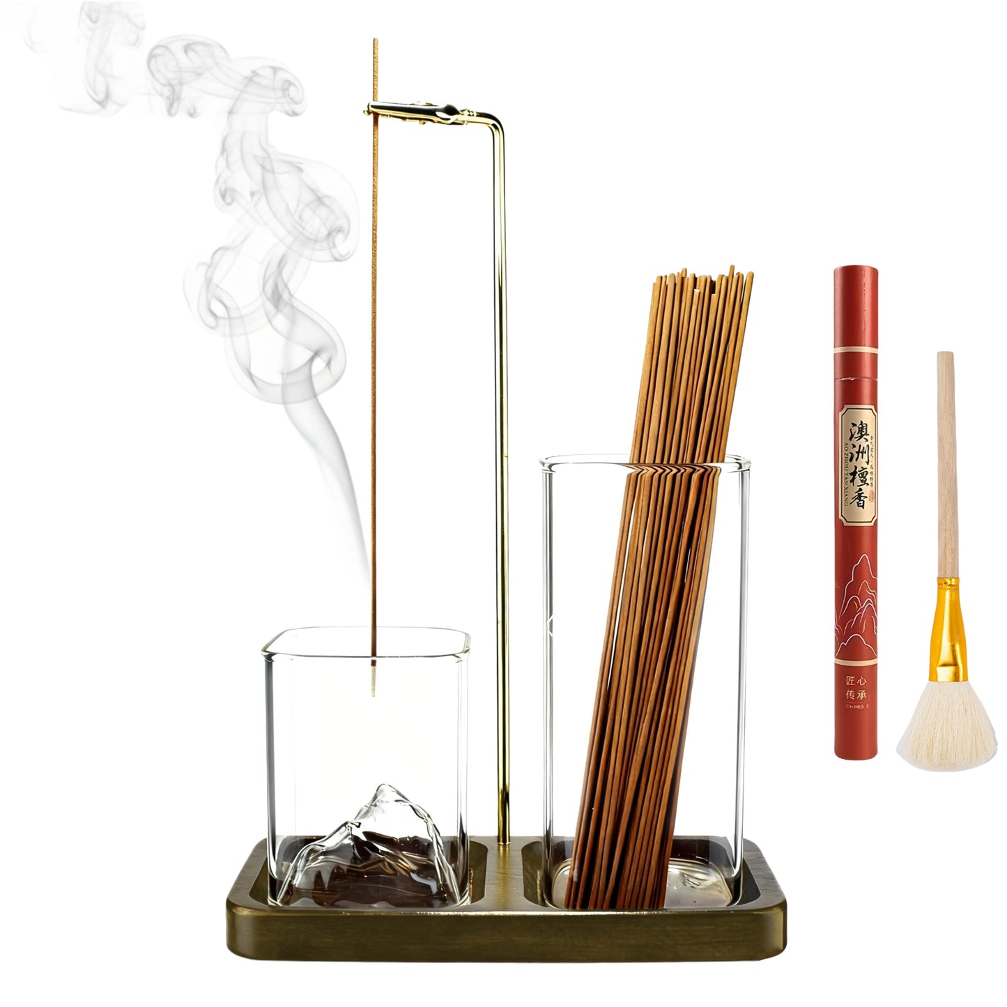2 in 1 Incense Holder for Sticks, Anti-Ash Flying Burner with 40 Incense Sticks & Removable Glass Ash Catcher, Home Decor for Meditation Yoga Spa