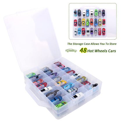 KISLANE Double Sided Toy Car & Doll Storage Case - 48 Compartments, Portable Transparent Case