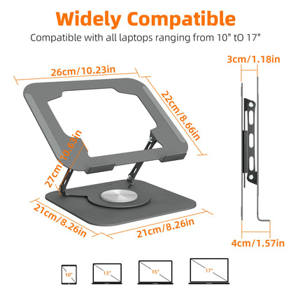 Adjustable Laptop Stand for Desk, Laptop Riser with 360 Rotating Base, Ergonomic Laptop Holder for Desk, Foldable Portable for Office & Home Compatible with MacBook Air Pro, Dell, HP (10-17.3'')