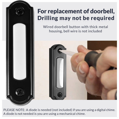 Newhouse Hardware LED Lighted Metal Door Chime Push Button (Oil-Rubbed Bronze) | Surface Mount Lighted Door Bell Button | Replacement Wired Doorbell Button for Most Door Bell Chimes