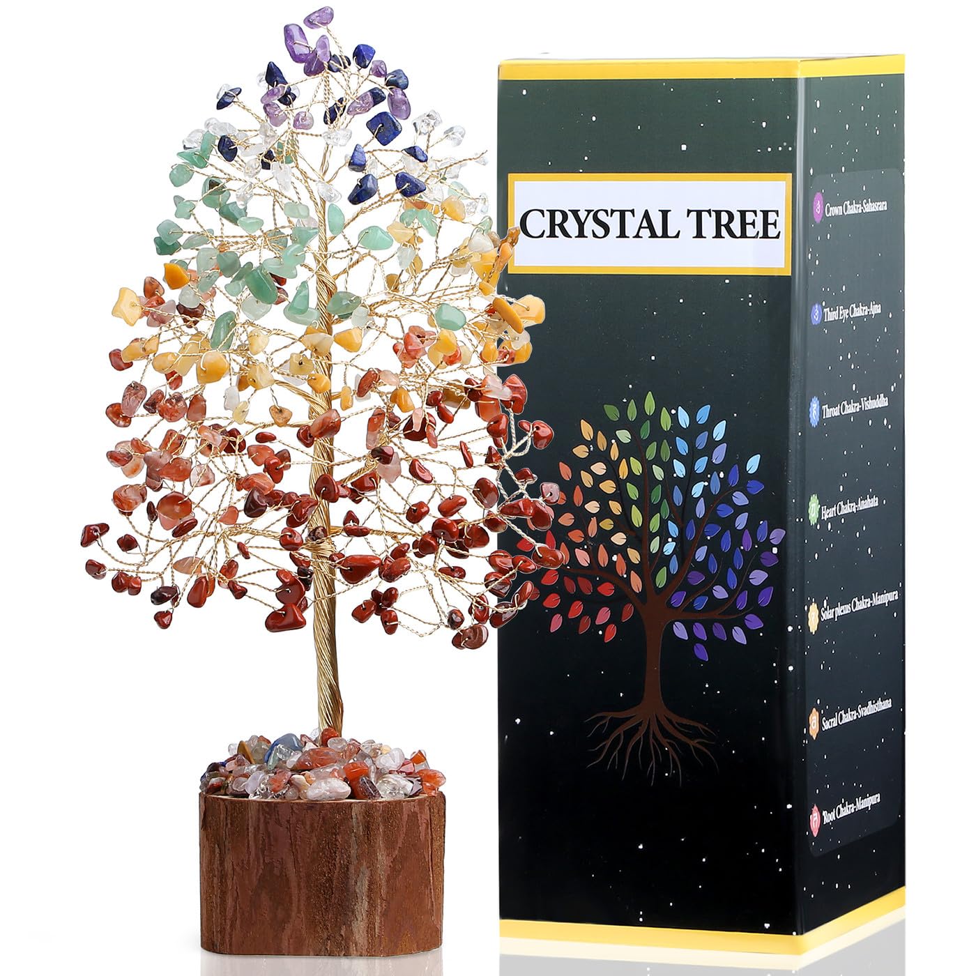 DUQGUHO Chakra Tree of Life 7 Chakra Healing Crystal Tree Feng Shui for Positive Energy Meditation Home Office Decor Good Luck Spiritual Gifts for Women