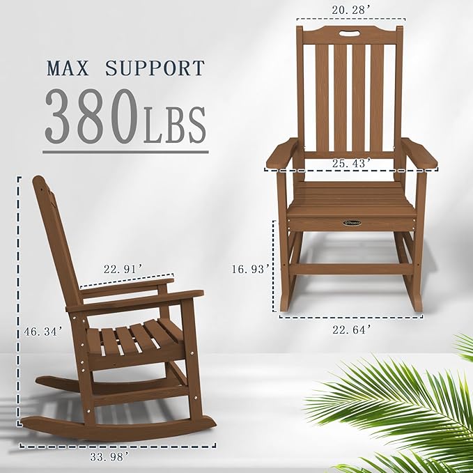 Oversized Rocking Chair Set of 8, Outdoor Rocking Chair for Adults, All Weather Resistant Porch Rocker for Lawn Garden, Wood
