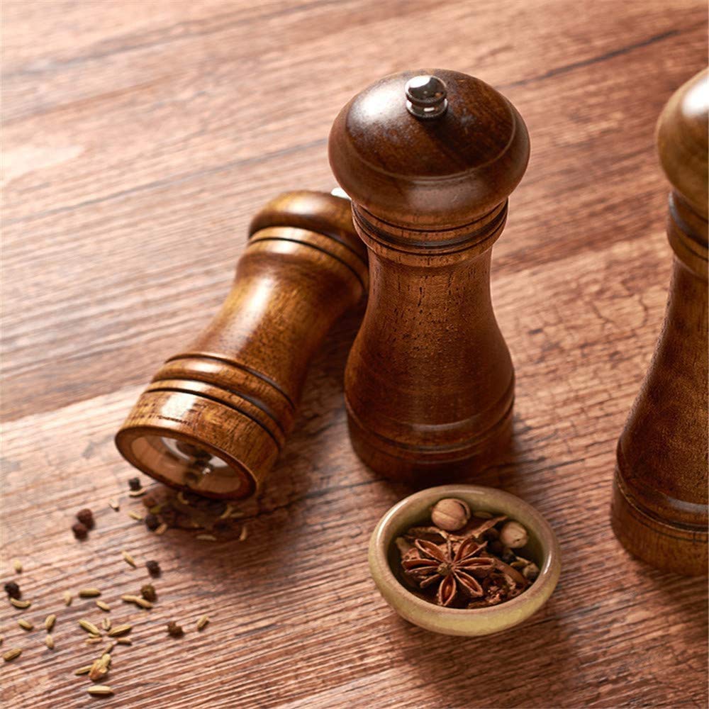 solid wood oak grinder restaurant pepper manual grinding powder pepper grinding kitchen seasoning tool (5 inch)