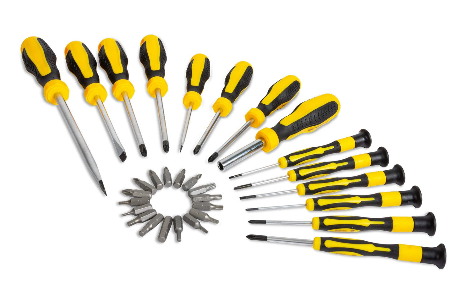 TuulKIT 32 Pieces Screwdriver Set with Compact Carry Case, Flat-Head, Cross-Head, Slot-Head and Precision Screwdrivers, Cushion Grip Handles, Magnetised Hex, Torx, Ph, Pz Bits