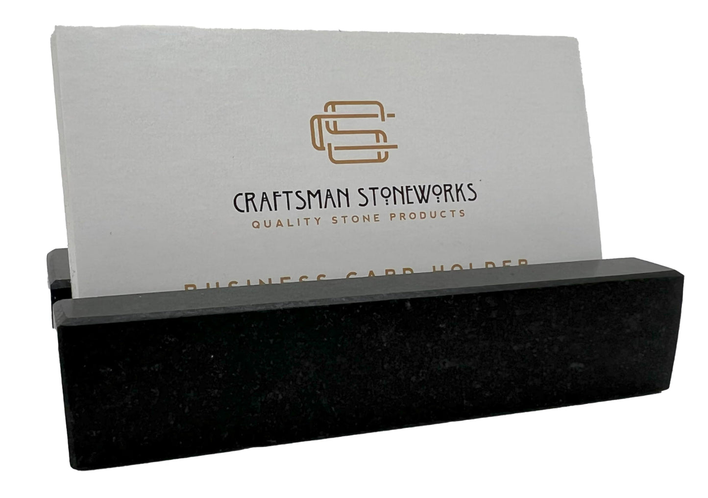 Craftsman Stoneworks Business Card Holder for Desk - Honed Black Absolute Granite Display for Cards, Desktop Business Card Stand for Home or Office. Handmade in California.