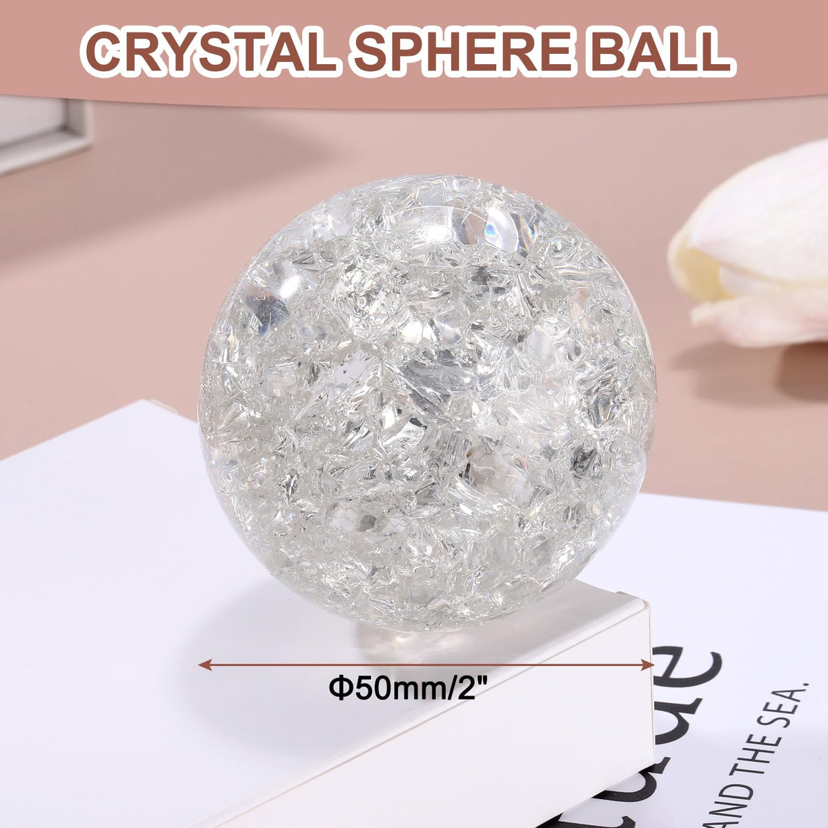 uxcell 50mm/2" Crystal Sphere Ball Ice Cracked Glass Solid Decorative Sphere Crystal Ball Prop Ornament for Feng Shui Divination Fortune Telling Tabletop Fountain Decoration, Clear