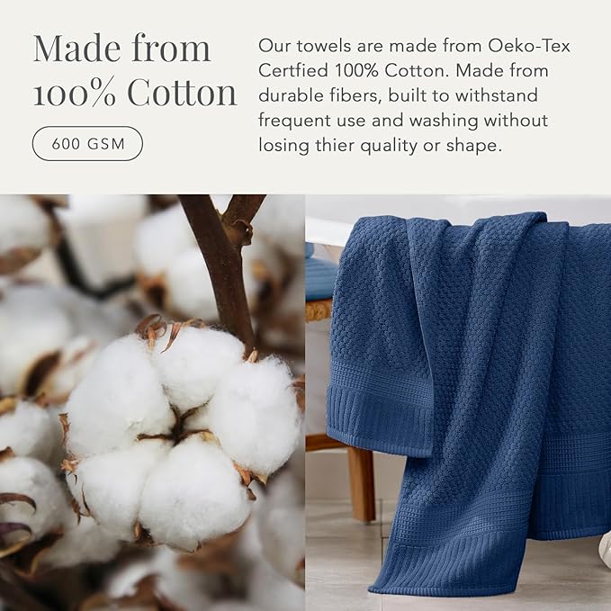 NY Loft 100% Cotton 4 Pack Bath Towel Set| Navy Bath Towels | Super Soft &