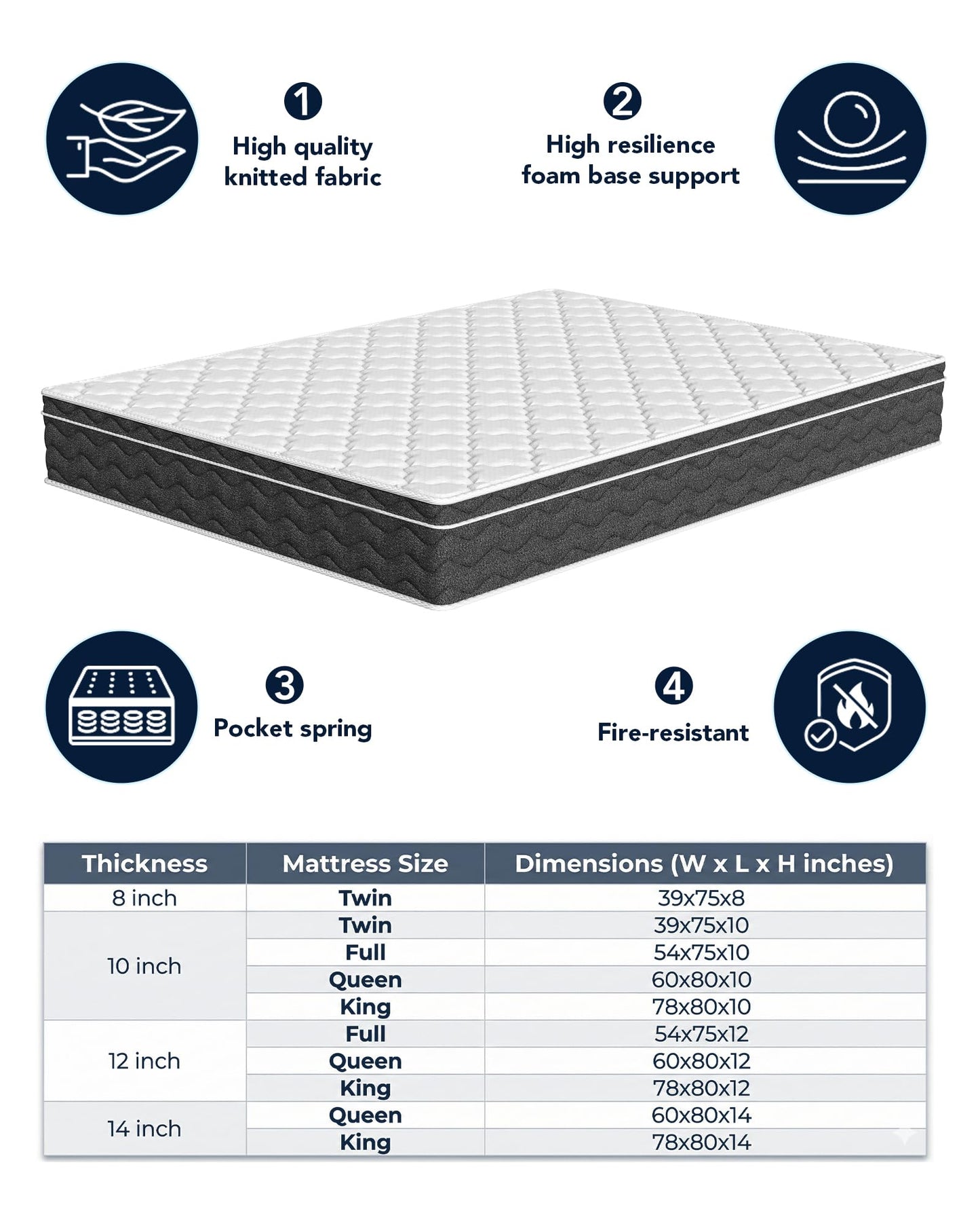 Puzdaz Queen Size 12 Inch Medium Firm Hybrid Mattress with Cooling Gel Memory Foam, CertiPUR-US Certified Mattress in a Box Pressure Relief Removable Cover No Fiberglass