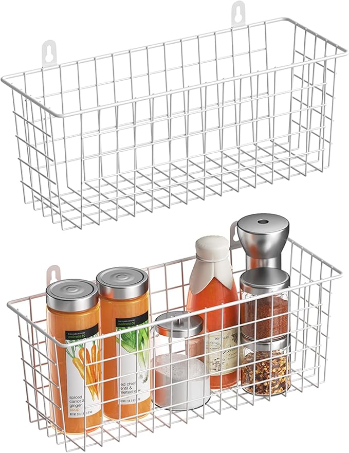 MaraFansie [Extra Large Wire Basket 2-Pack Hanging Wall Organizer Cabinet